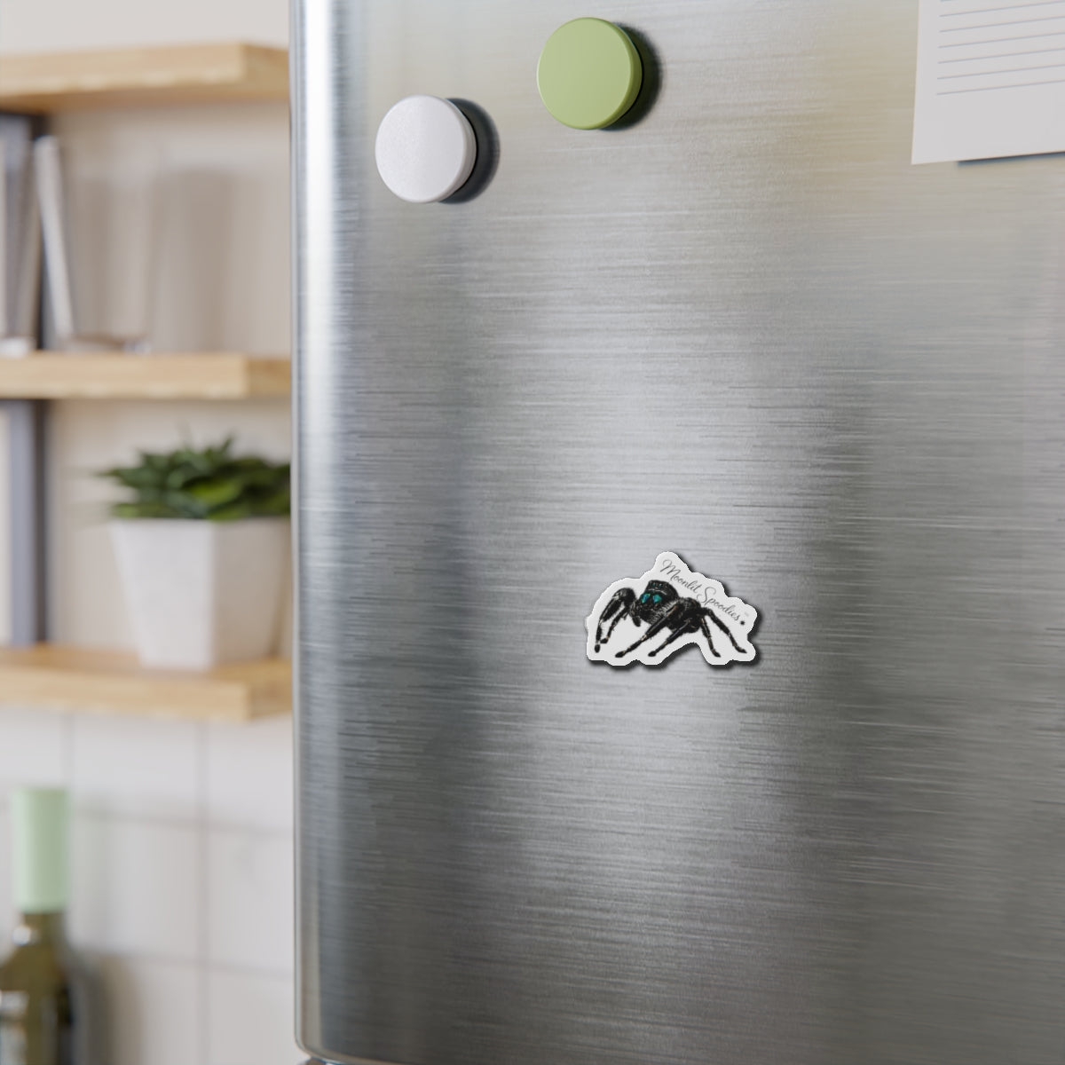 Jumping Spider Die-Cut Magnet — Cute Realistic Black Tarantula Fridge Magnet