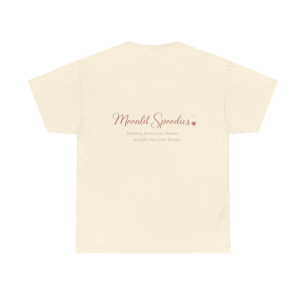 Moonlit Spoodies Tee — Minimal Sorsha Front Graphic with Logo & Slogan Back