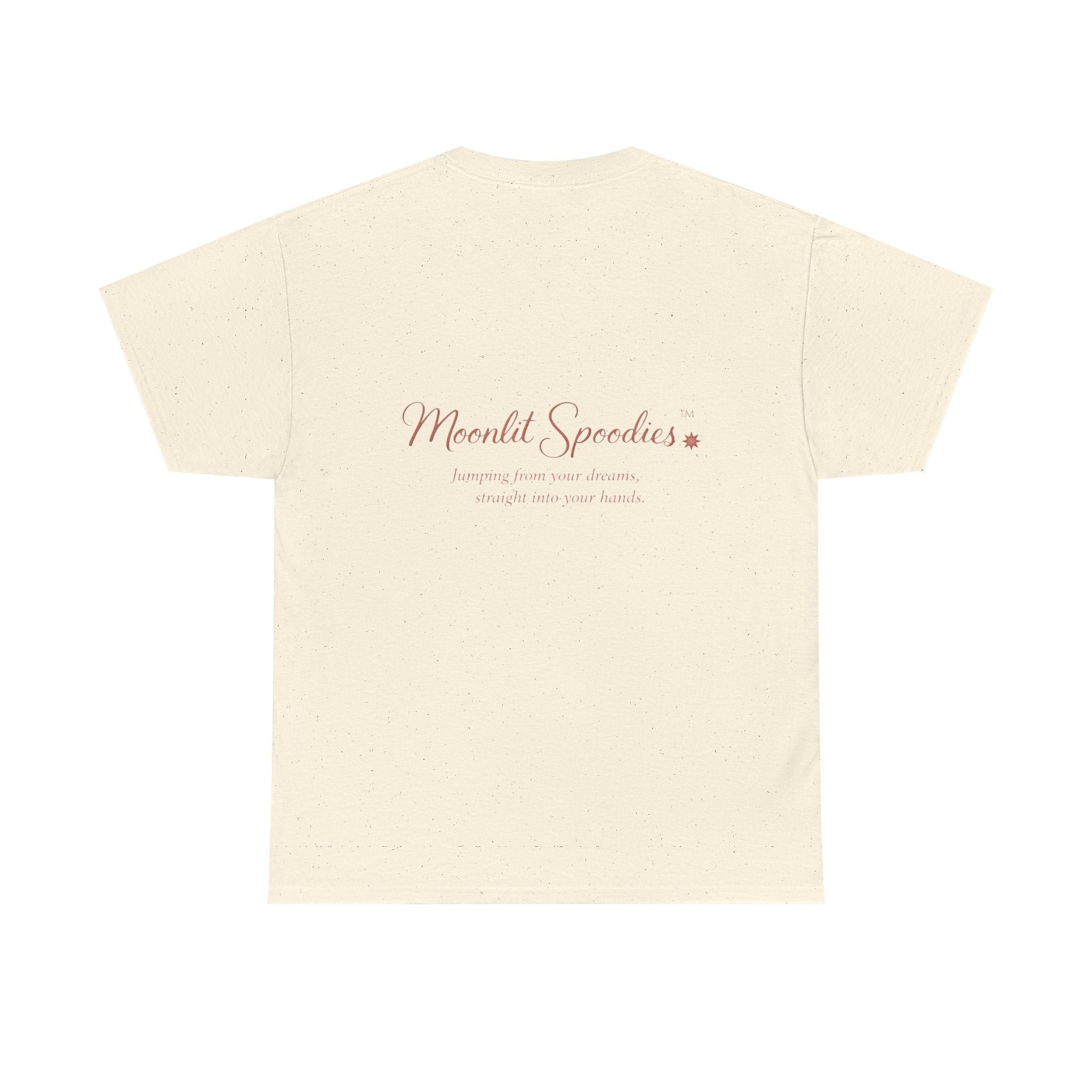 Moonlit Spoodies Tee — Minimal Sorsha Front Graphic with Logo & Slogan Back
