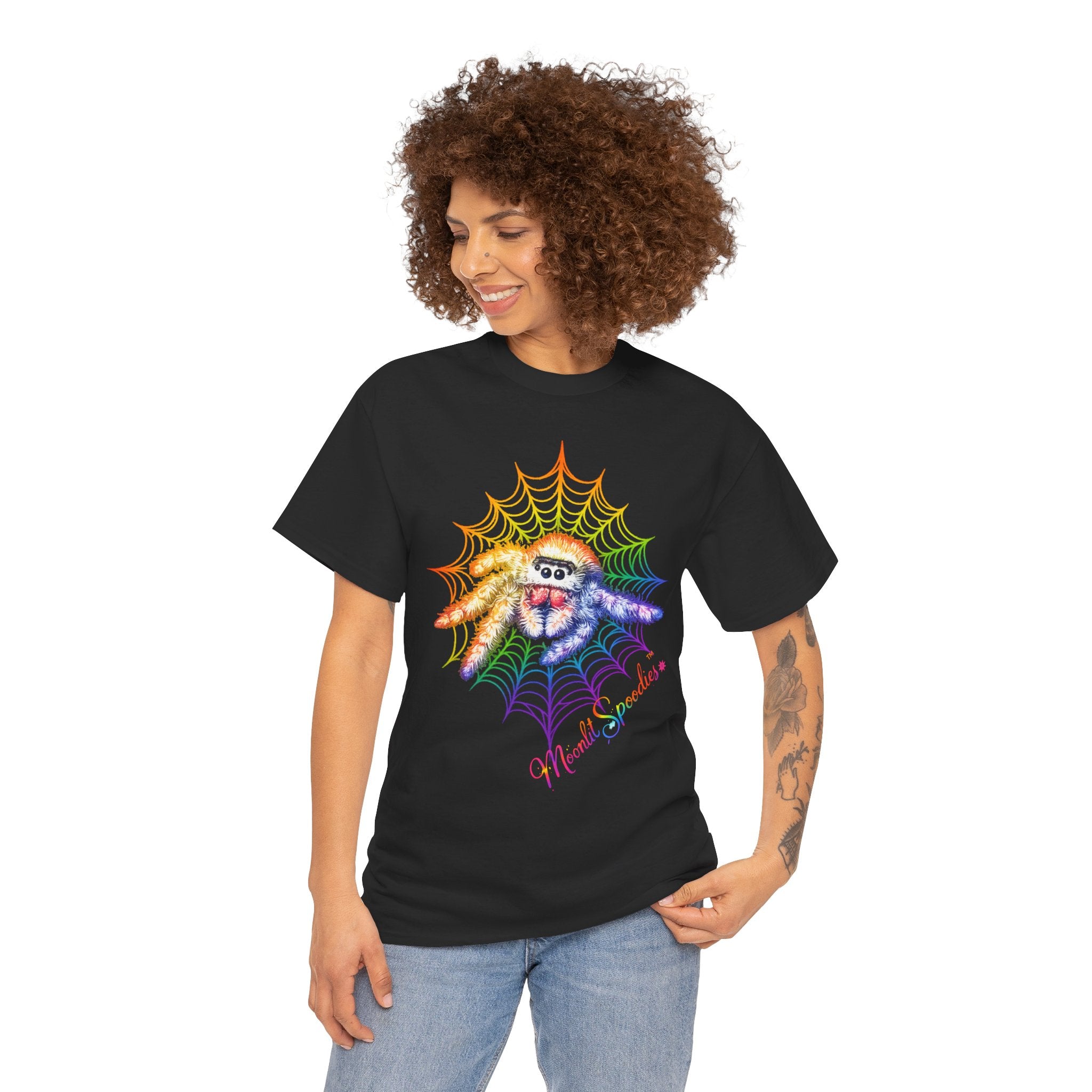 Rainbow Spider Web T-Shirt — Cute Spider with 'Wickedly Adorable' Design