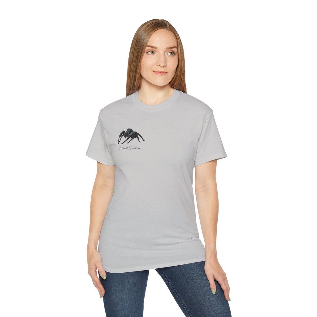 Spider Sketch Tee — Minimal Black Spider Graphic with 'Please Confirm' Text