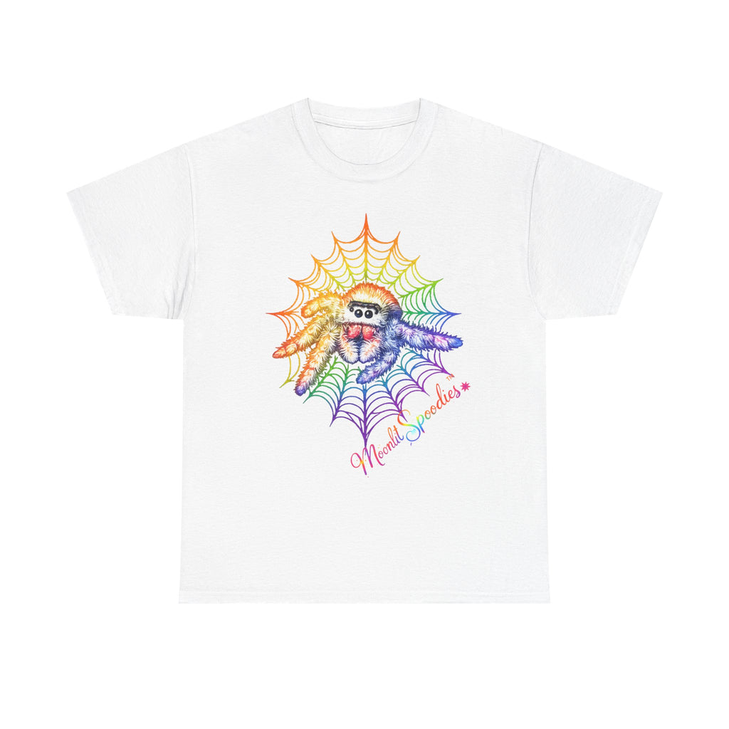 Rainbow Spider Web T-Shirt — Cute Spider with 'Wickedly Adorable' Design