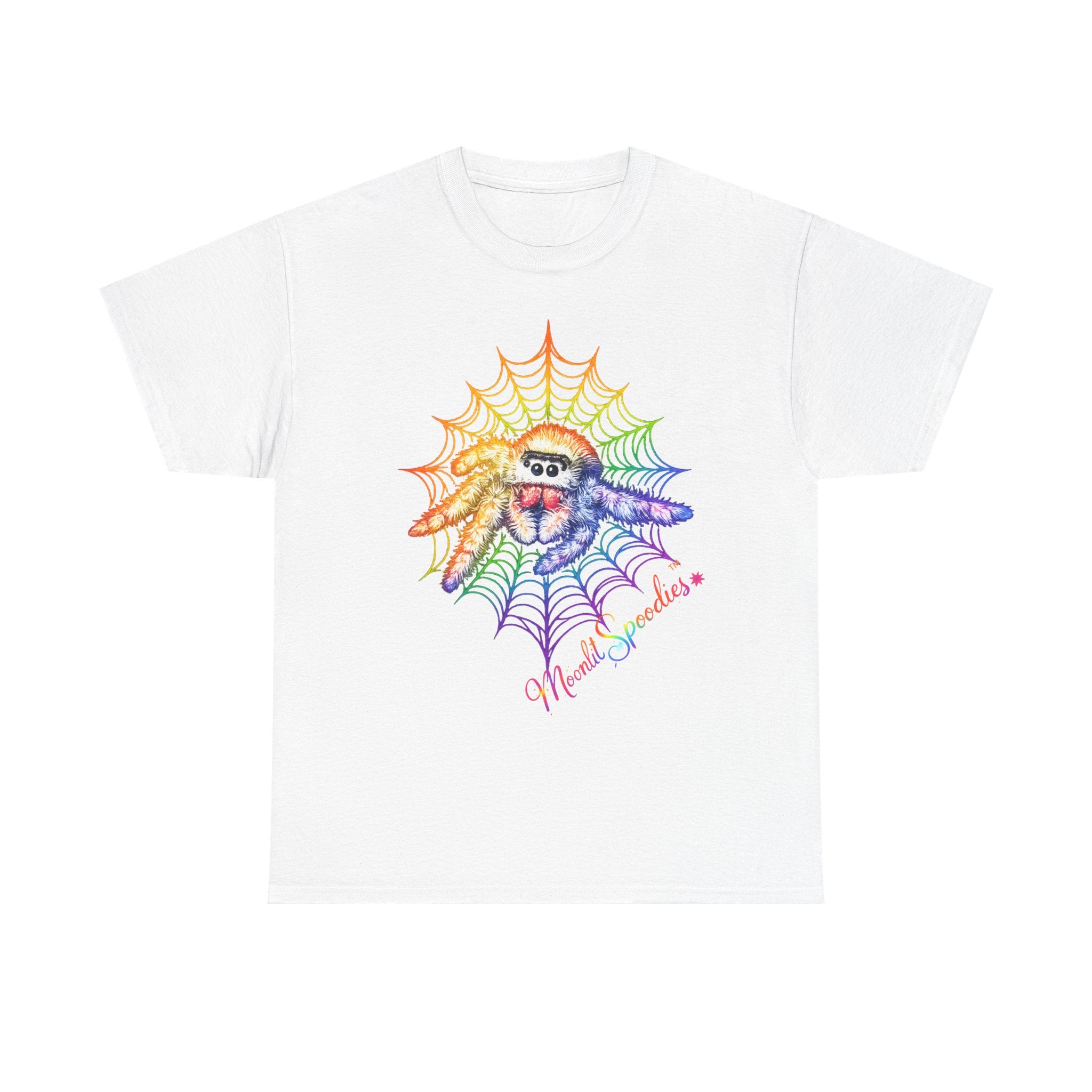Rainbow Spider Web T-Shirt — Cute Spider with 'Wickedly Adorable' Design