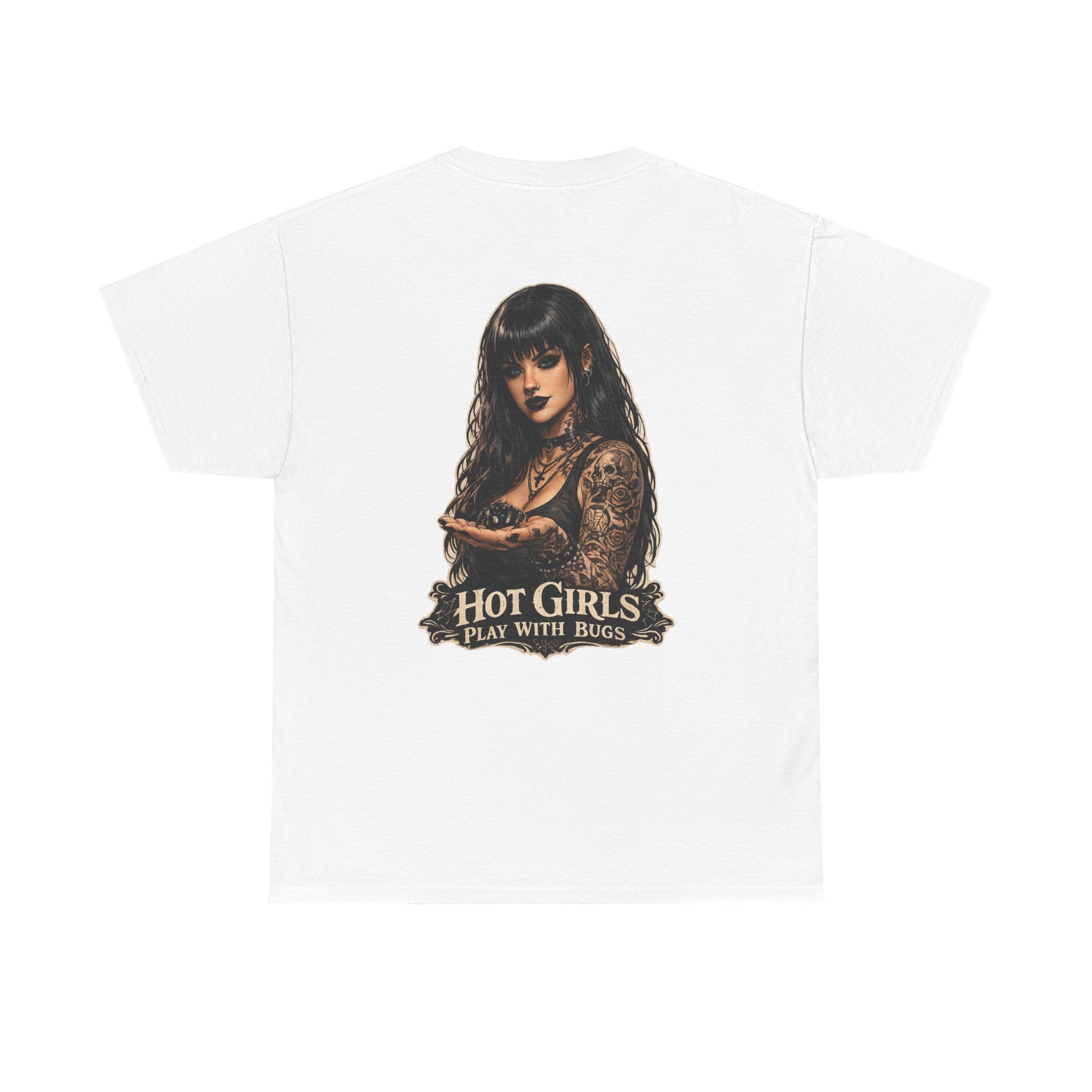 T-Shirt — "Hot Girls Play With Bugs" Goth Pinup Graphic Tee