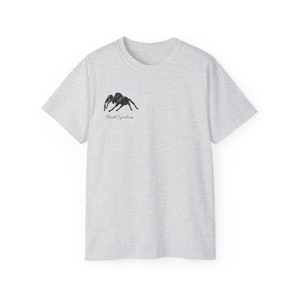 Spider Sketch Tee — Minimal Black Spider Graphic with 'Please Confirm' Text