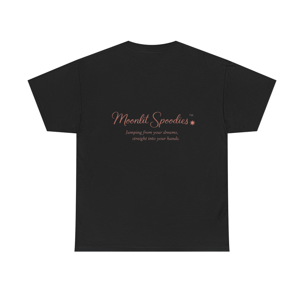 Moonlit Spoodies Tee — Minimal Sorsha Front Graphic with Logo & Slogan Back