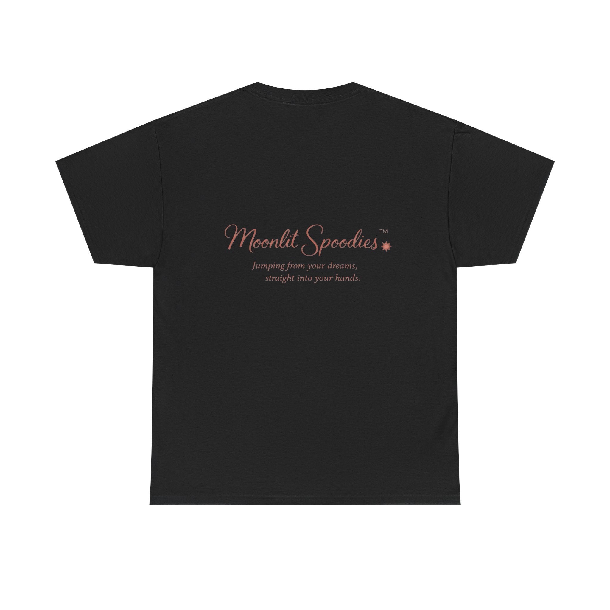 Moonlit Spoodies Tee — Minimal Sorsha Front Graphic with Logo & Slogan Back