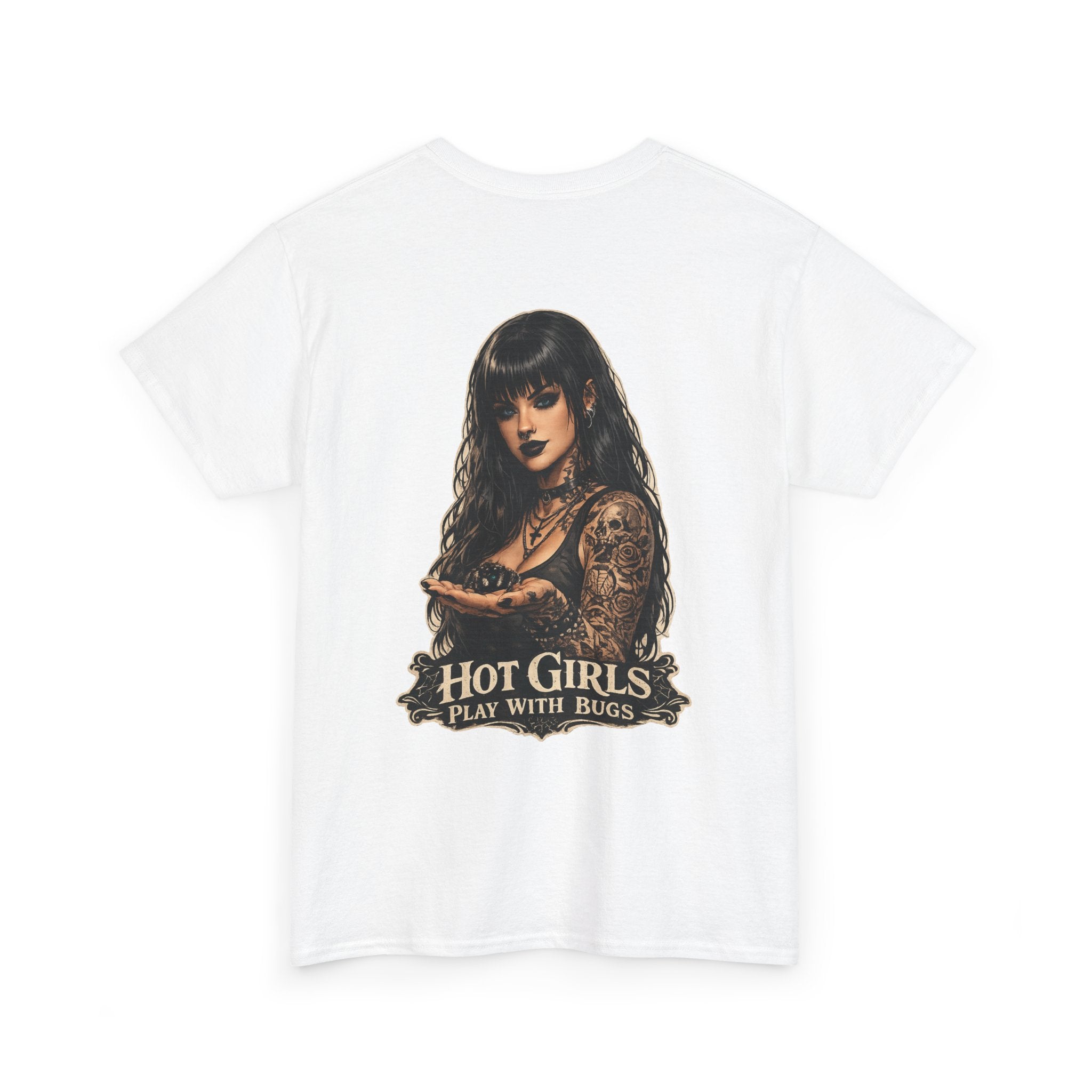 T-Shirt — "Hot Girls Play With Bugs" Goth Pinup Graphic Tee