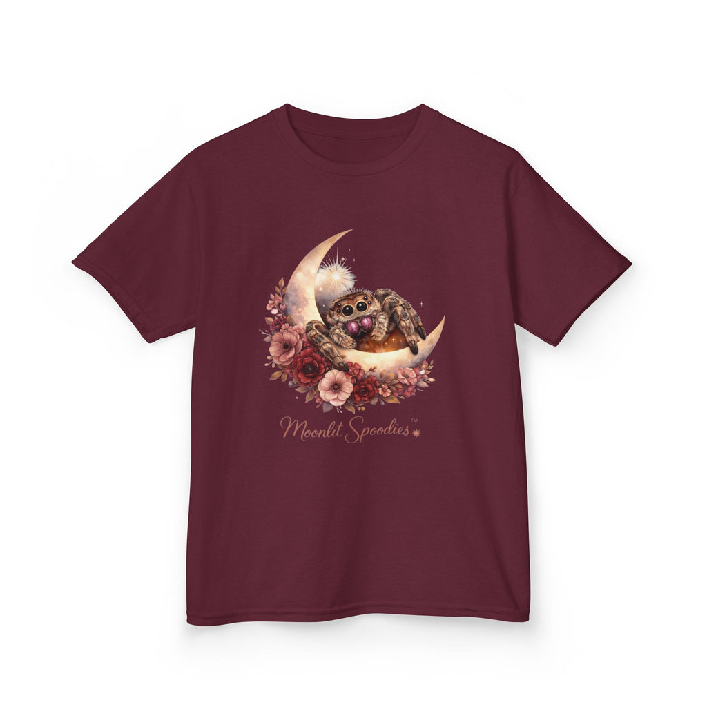 Kids Tee — Sorsha the Jumping Spider on Crescent Moon (Moonlit Spoodies)