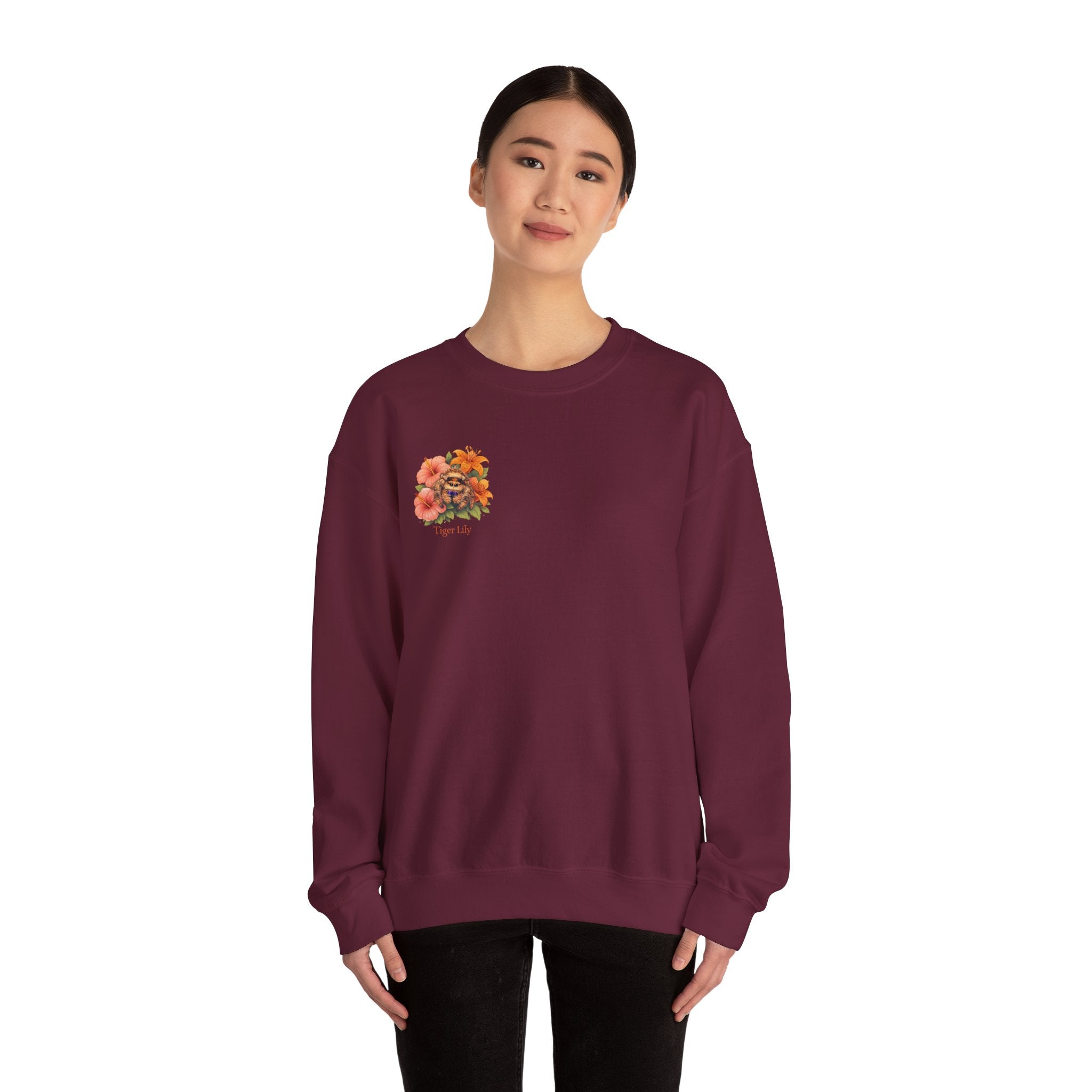 Minimalistic Tiger Lily Floral Sweatshirt — 'Tiger Lily' Vintage Flower & Tiger Sketch Crewneck
