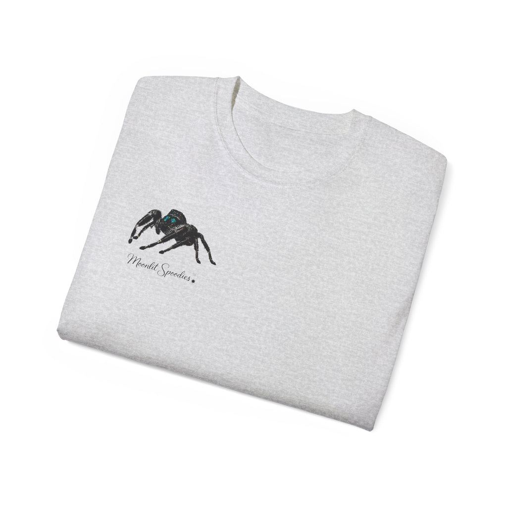 Spider Sketch Tee — Minimal Black Spider Graphic with 'Please Confirm' Text