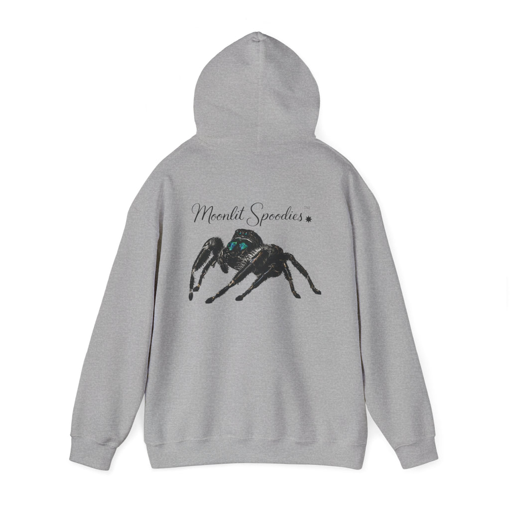 Spider Graphic Hoodie — 'Moonlit Spoodies' Cute Jumping Spider Design for Nature & Halloween Fans