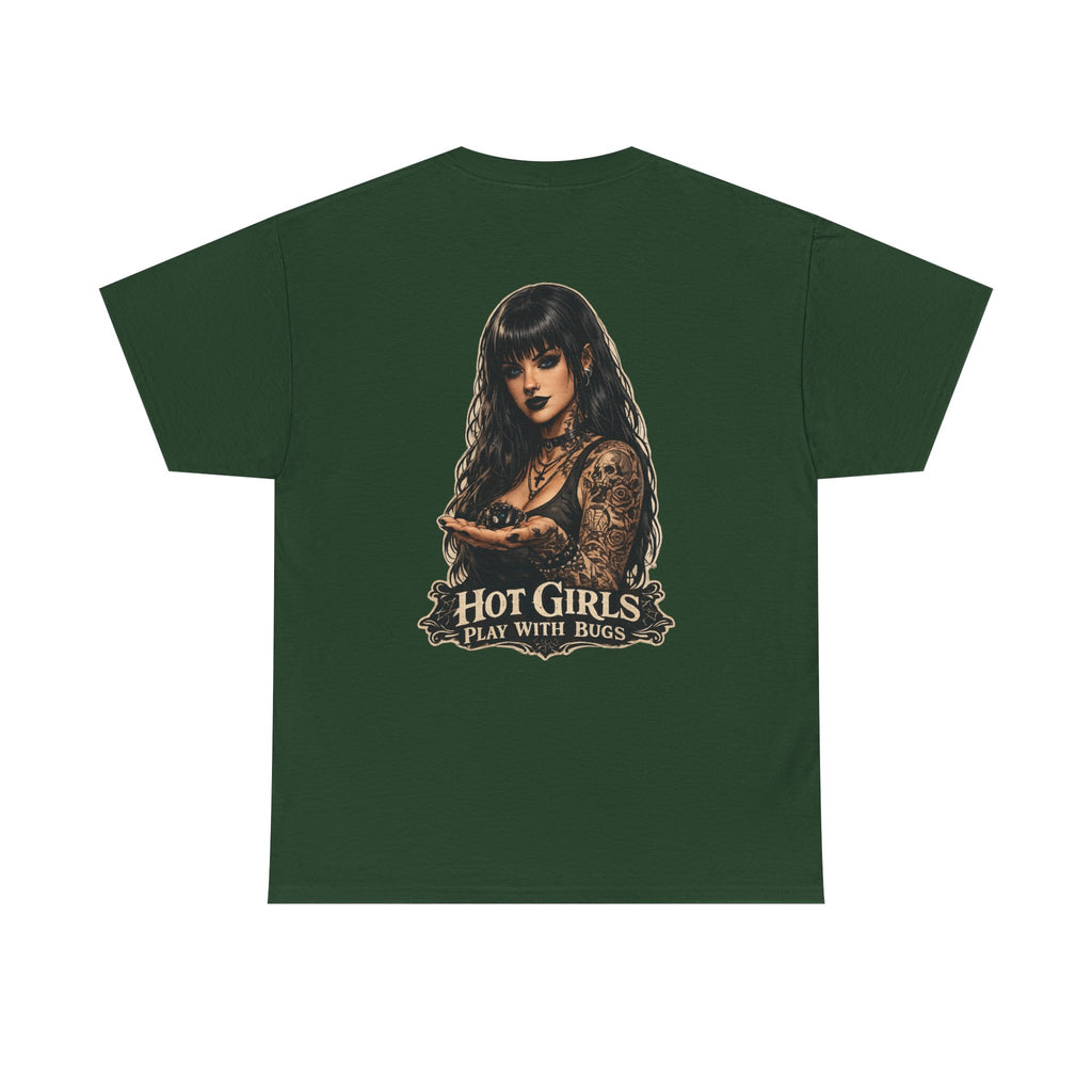 T-Shirt — "Hot Girls Play With Bugs" Goth Pinup Graphic Tee