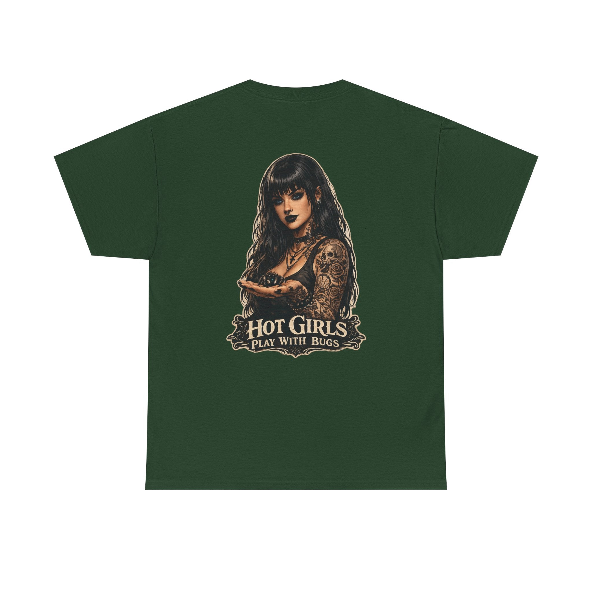 T-Shirt — "Hot Girls Play With Bugs" Goth Pinup Graphic Tee