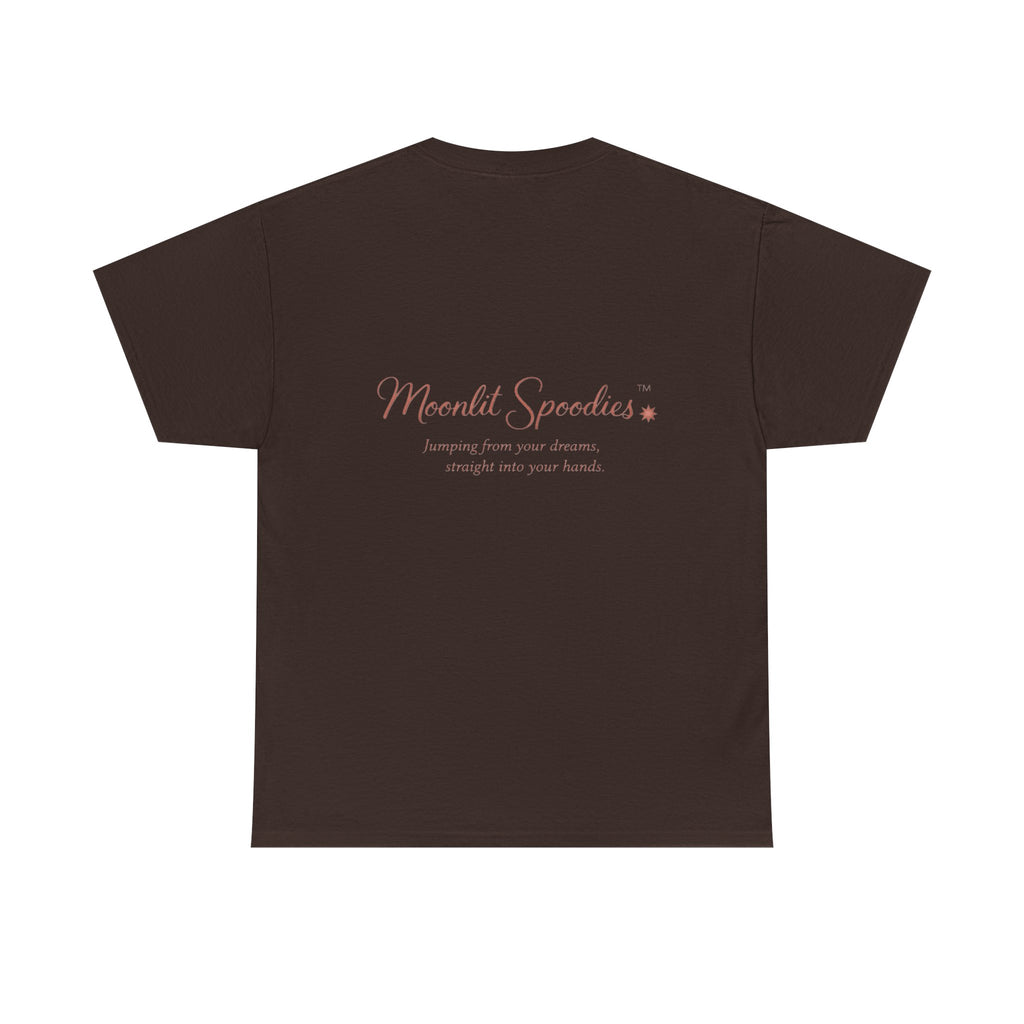 Moonlit Spoodies Tee — Minimal Sorsha Front Graphic with Logo & Slogan Back
