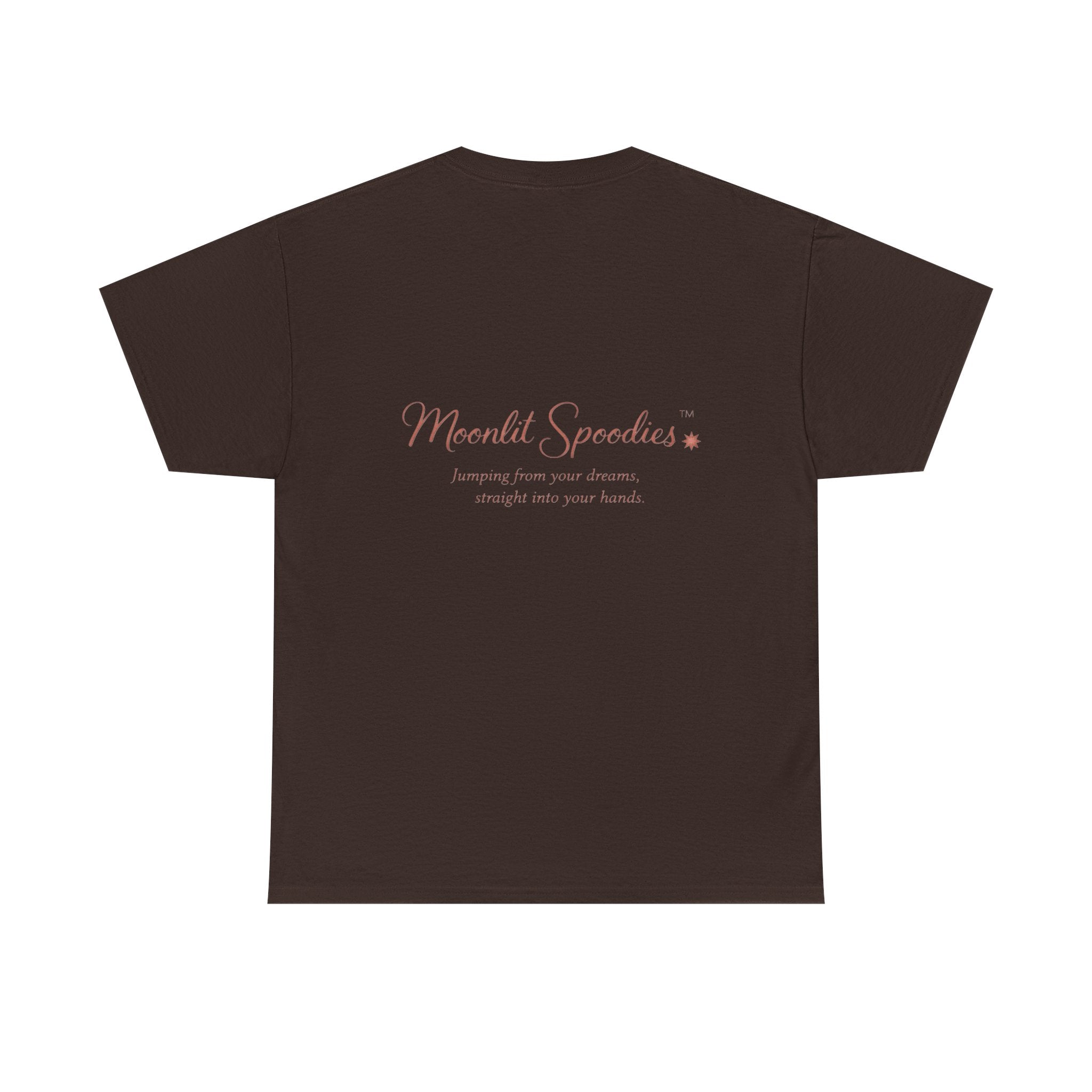 Moonlit Spoodies Tee — Minimal Sorsha Front Graphic with Logo & Slogan Back