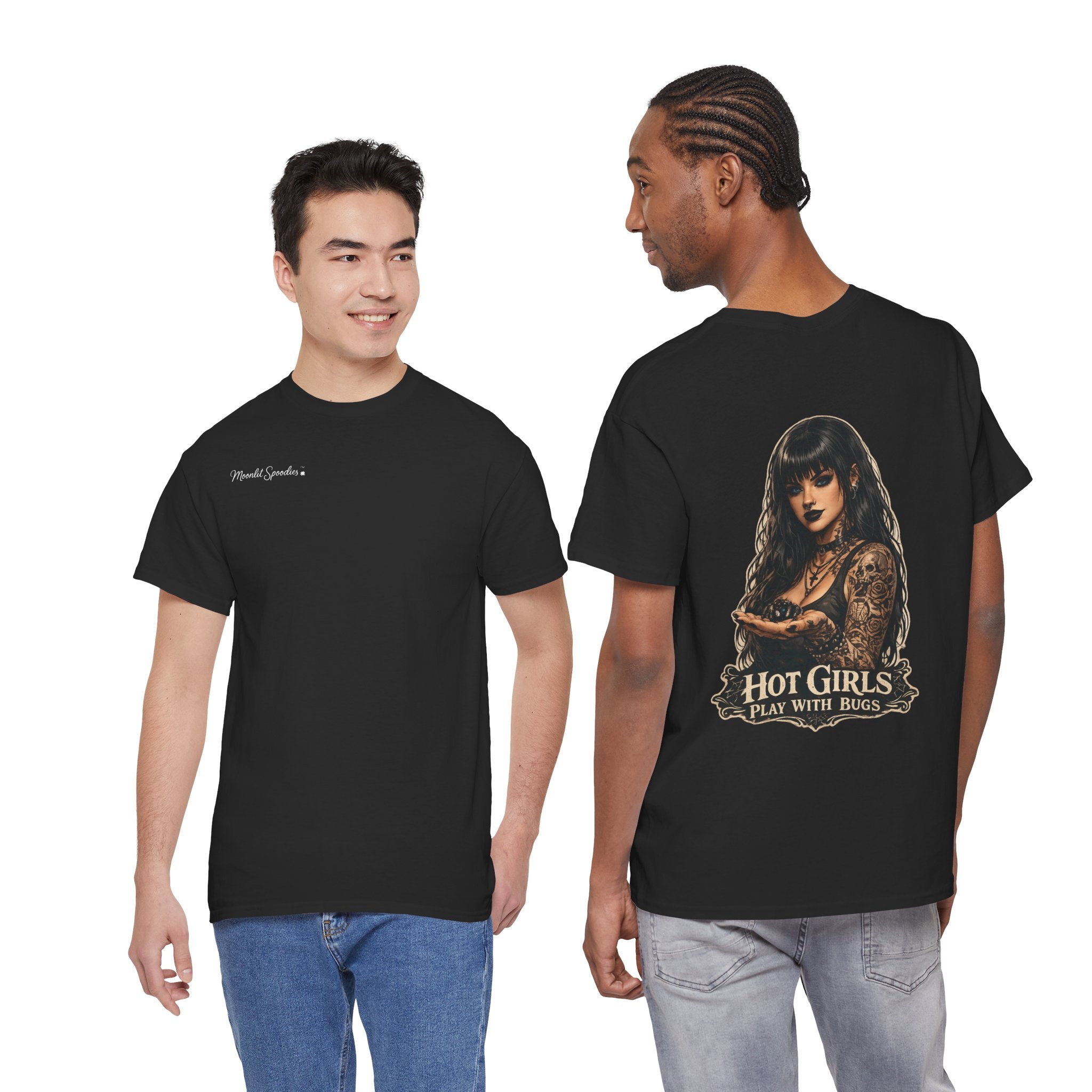 T-Shirt — "Hot Girls Play With Bugs" Goth Pinup Graphic Tee