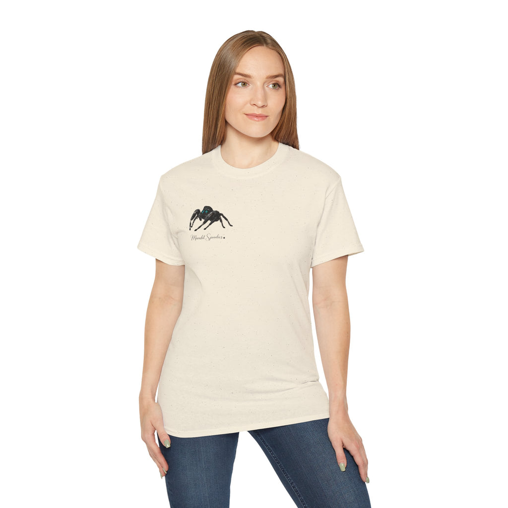 Spider Sketch Tee — Minimal Black Spider Graphic with 'Please Confirm' Text