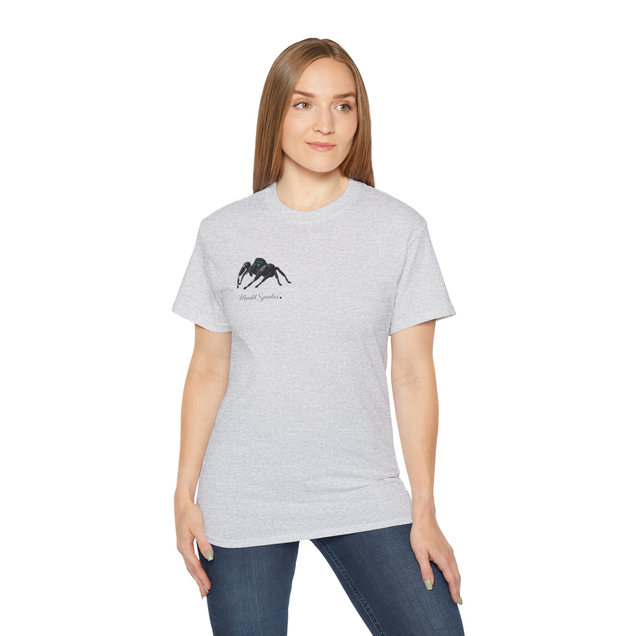 Spider Sketch Tee — Minimal Black Spider Graphic with 'Please Confirm' Text