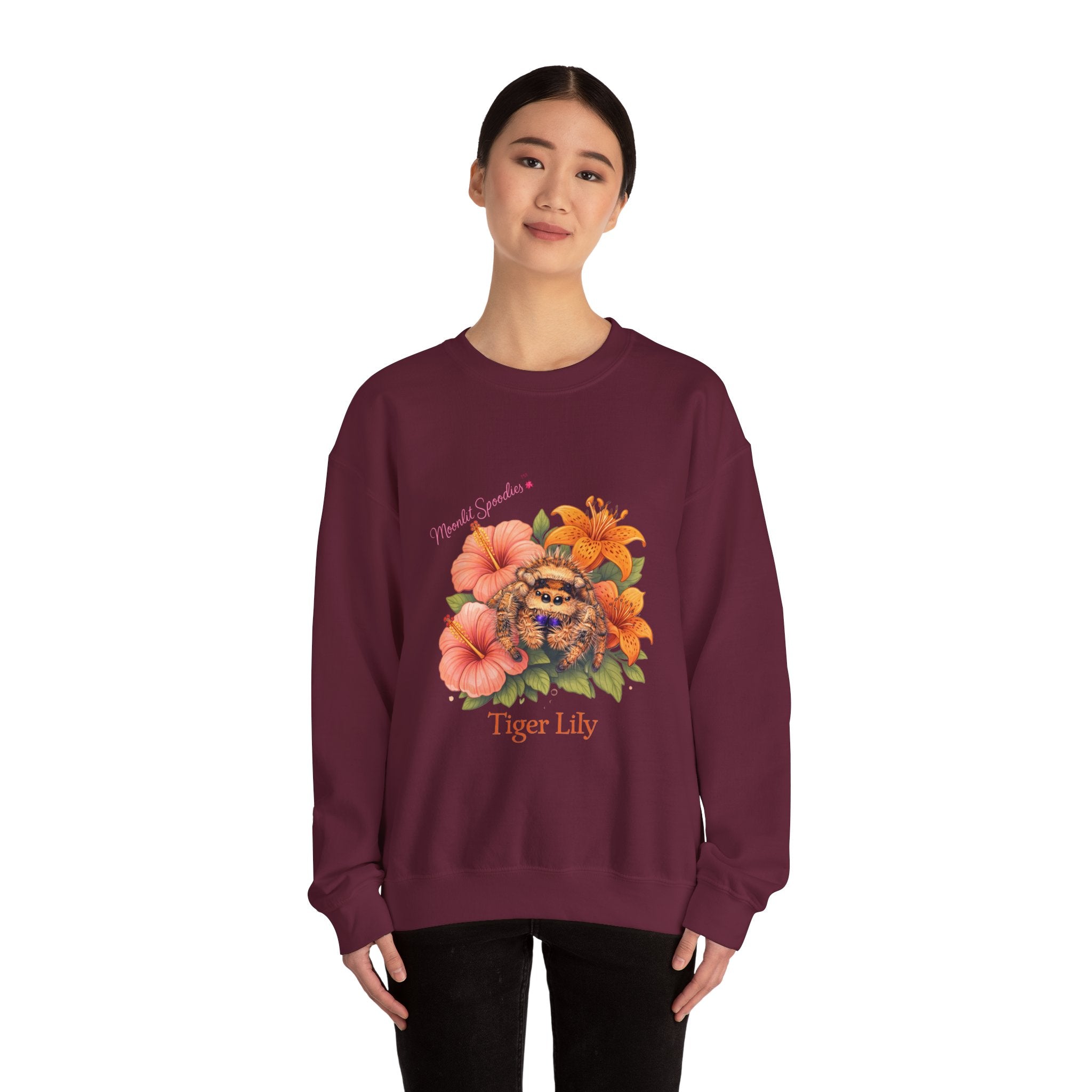 Tiger Lily Floral Sweatshirt — 'Tiger Lily' Vintage Flower & Tiger Sketch Crewneck