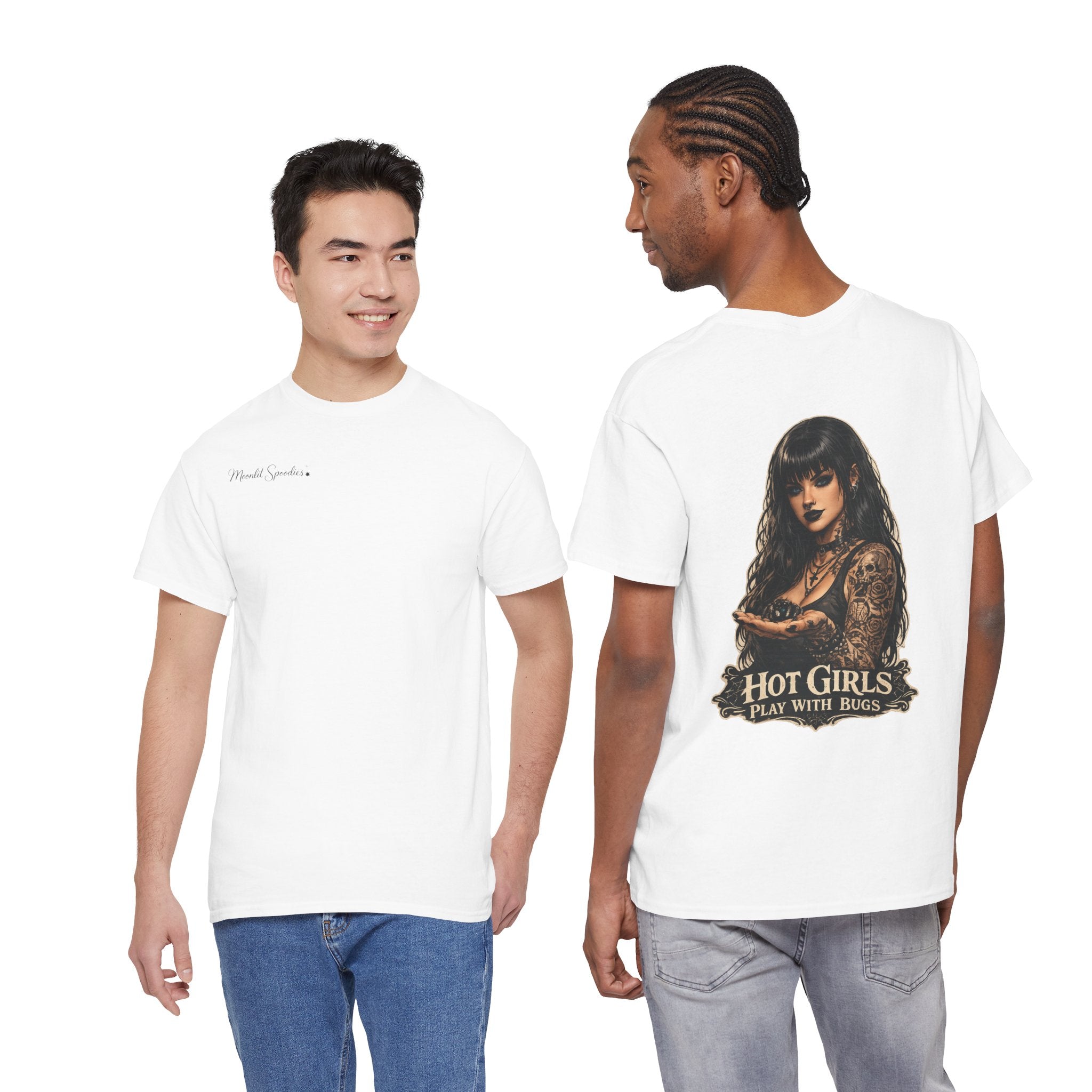 T-Shirt — "Hot Girls Play With Bugs" Goth Pinup Graphic Tee