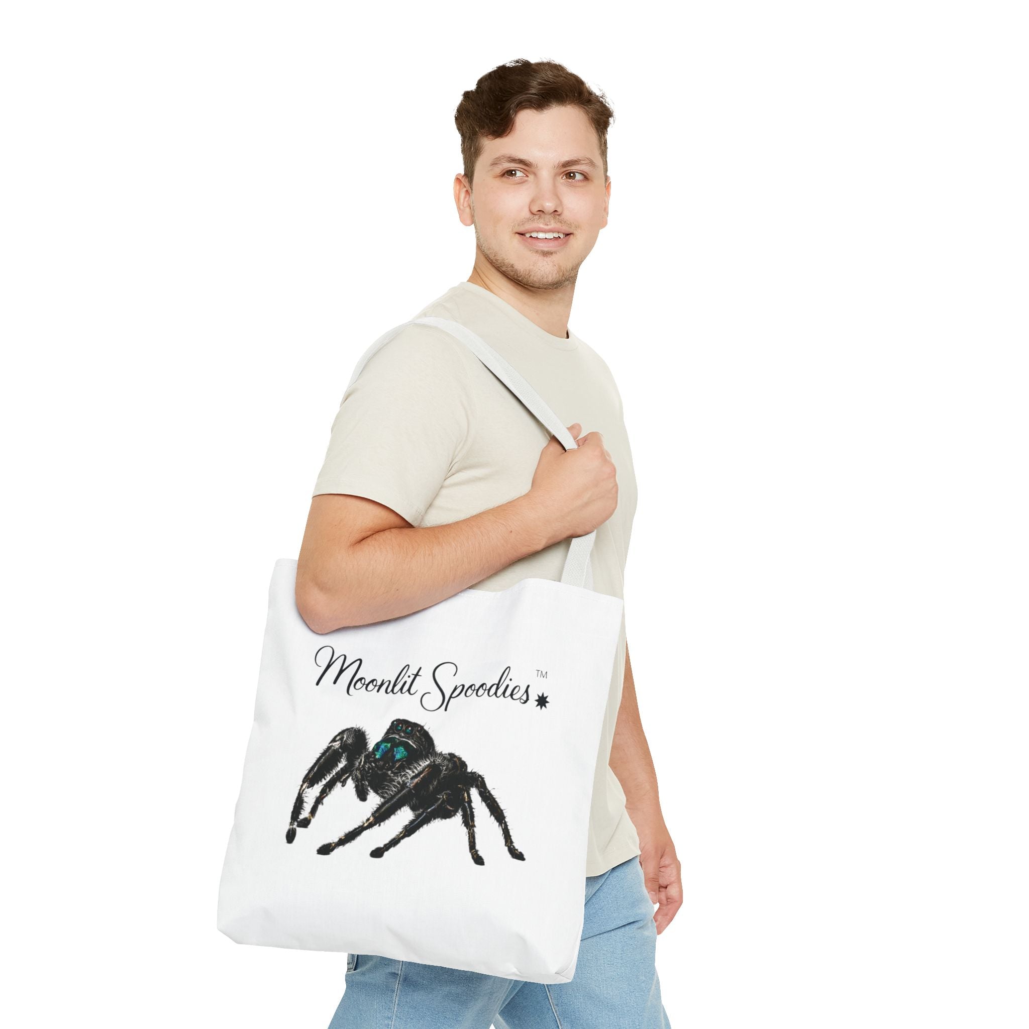 Moonlit Spoodies Tote Bag — Cute Jumping Spider Illustration