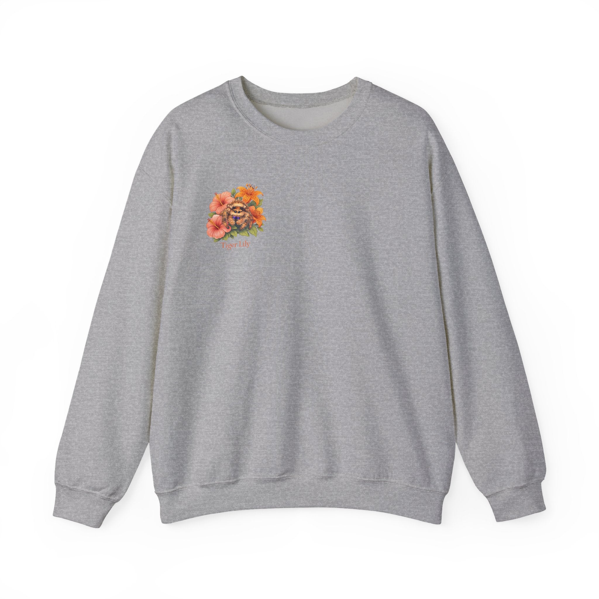 Minimalistic Tiger Lily Floral Sweatshirt — 'Tiger Lily' Vintage Flower & Tiger Sketch Crewneck