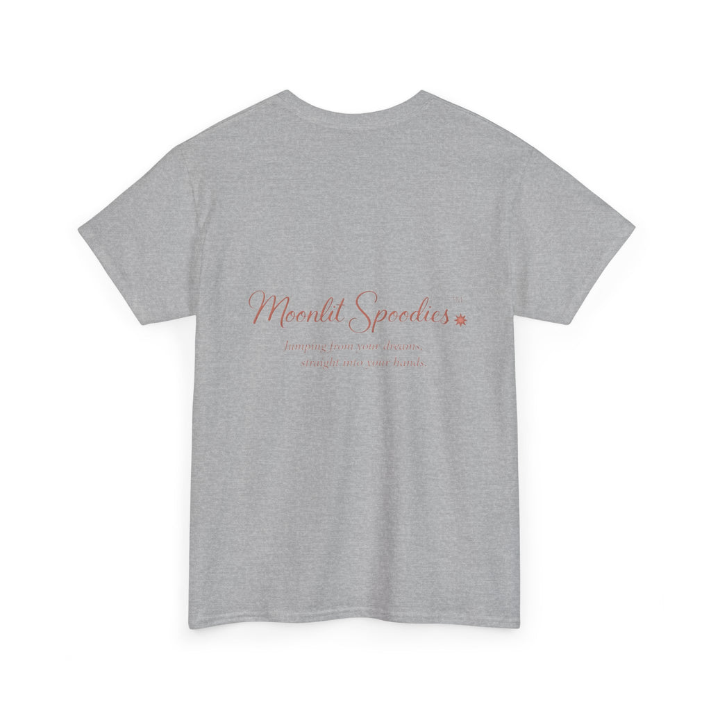 Moonlit Spoodies Tee — Minimal Sorsha Front Graphic with Logo & Slogan Back