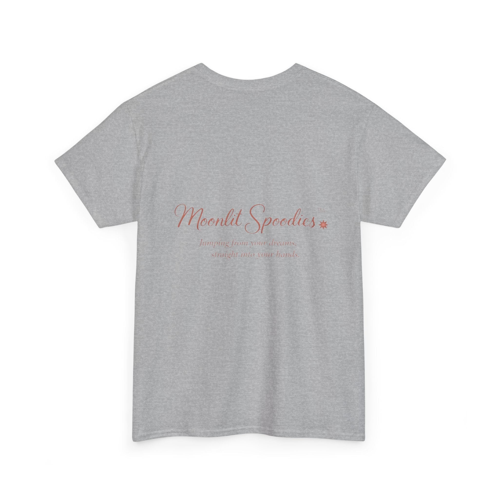 Moonlit Spoodies Tee — Minimal Sorsha Front Graphic with Logo & Slogan Back